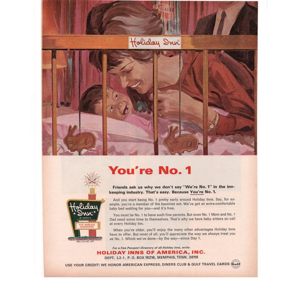 Holiday Inn Advertisement Vintage 1969 Hotel Motel Travel Mother Baby Bassinet